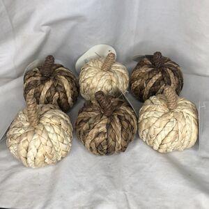 THRESHOLD Farmhouse Boho WOVEN RATTAN PUMPKINS Fall /Autumn Decor Small LOT OF 6